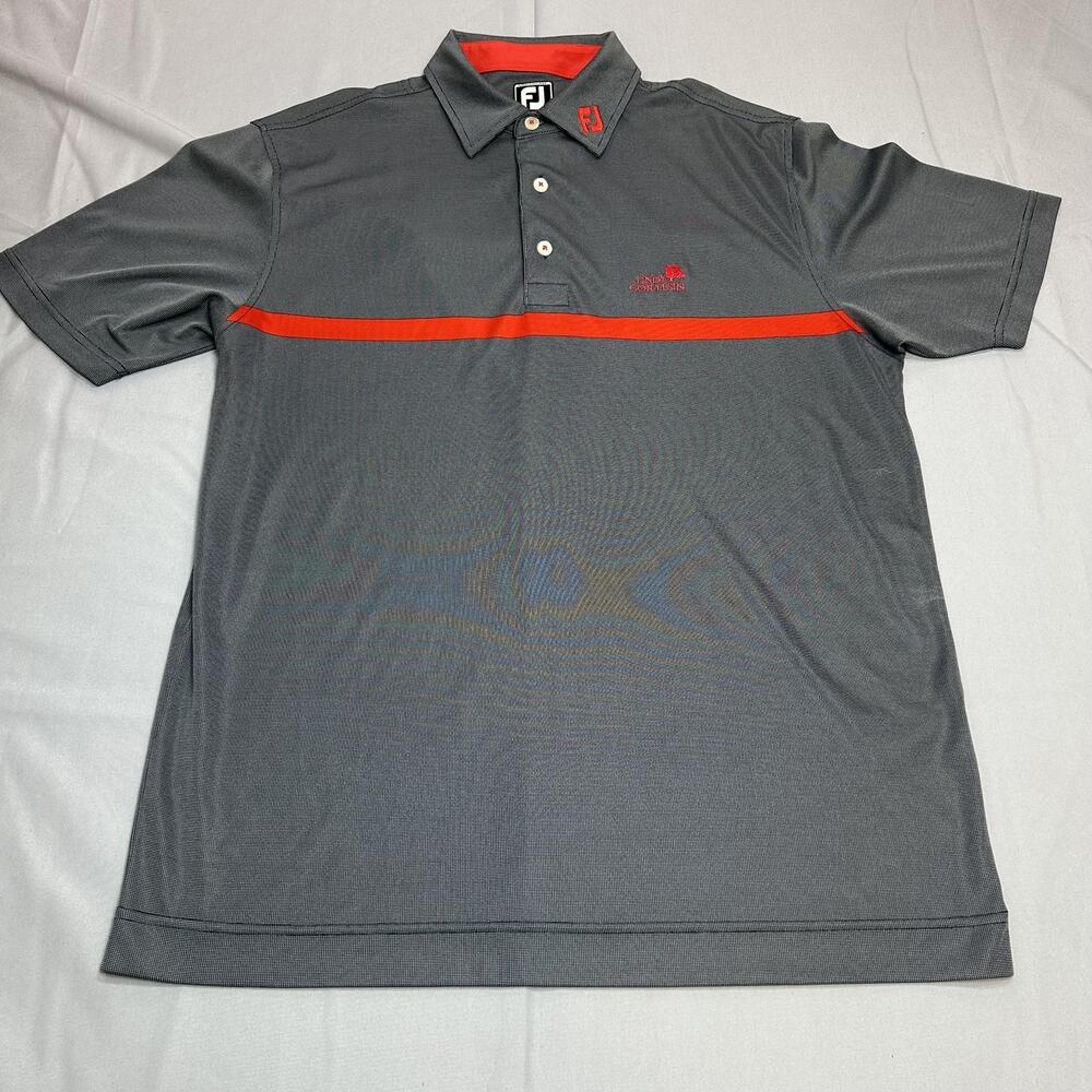 FootJoy Polo Shirt Mens XL Gray Red Stripe Athletic Fit‎ Finca Cortesin Golf